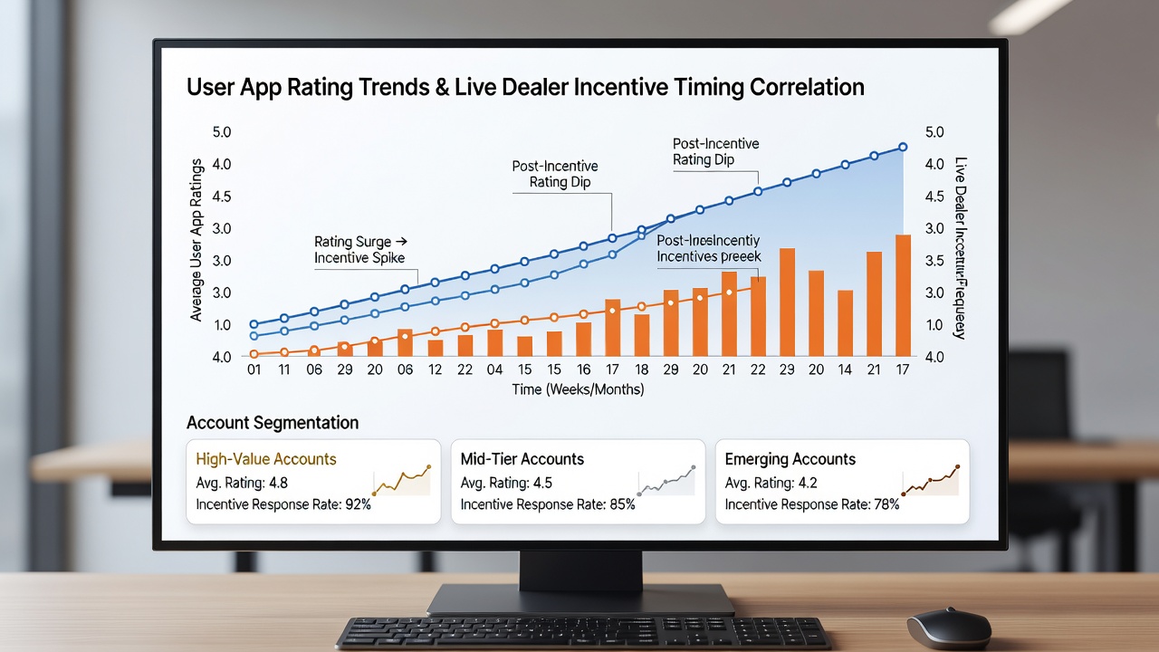 Dashboard view of live dealer incentive timing adjustments linked to app rating changes