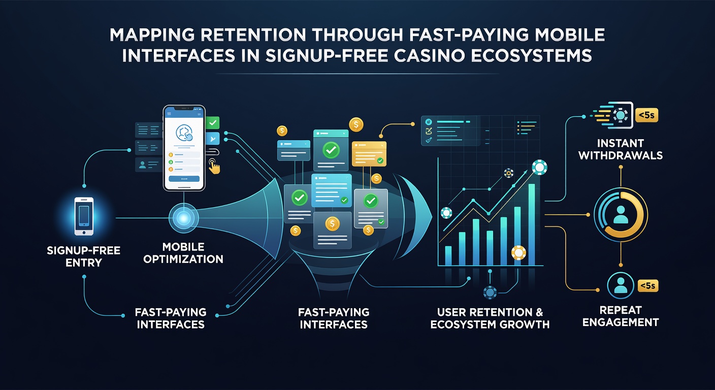 Dashboard view of retention analytics displaying fast payout flow charts and user engagement graphs from signup-free mobile casino platforms