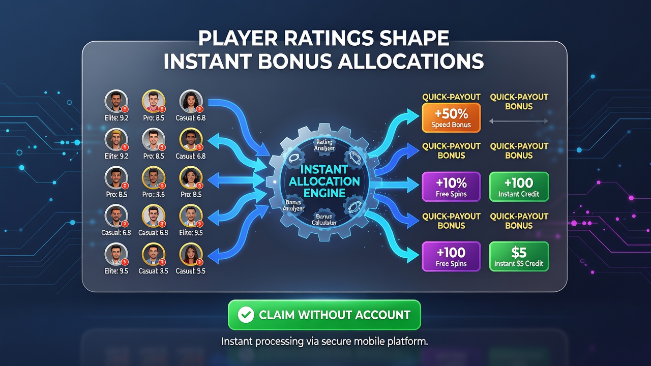 Mobile interface displaying instant bonus credits and payout confirmation on an account-free casino app