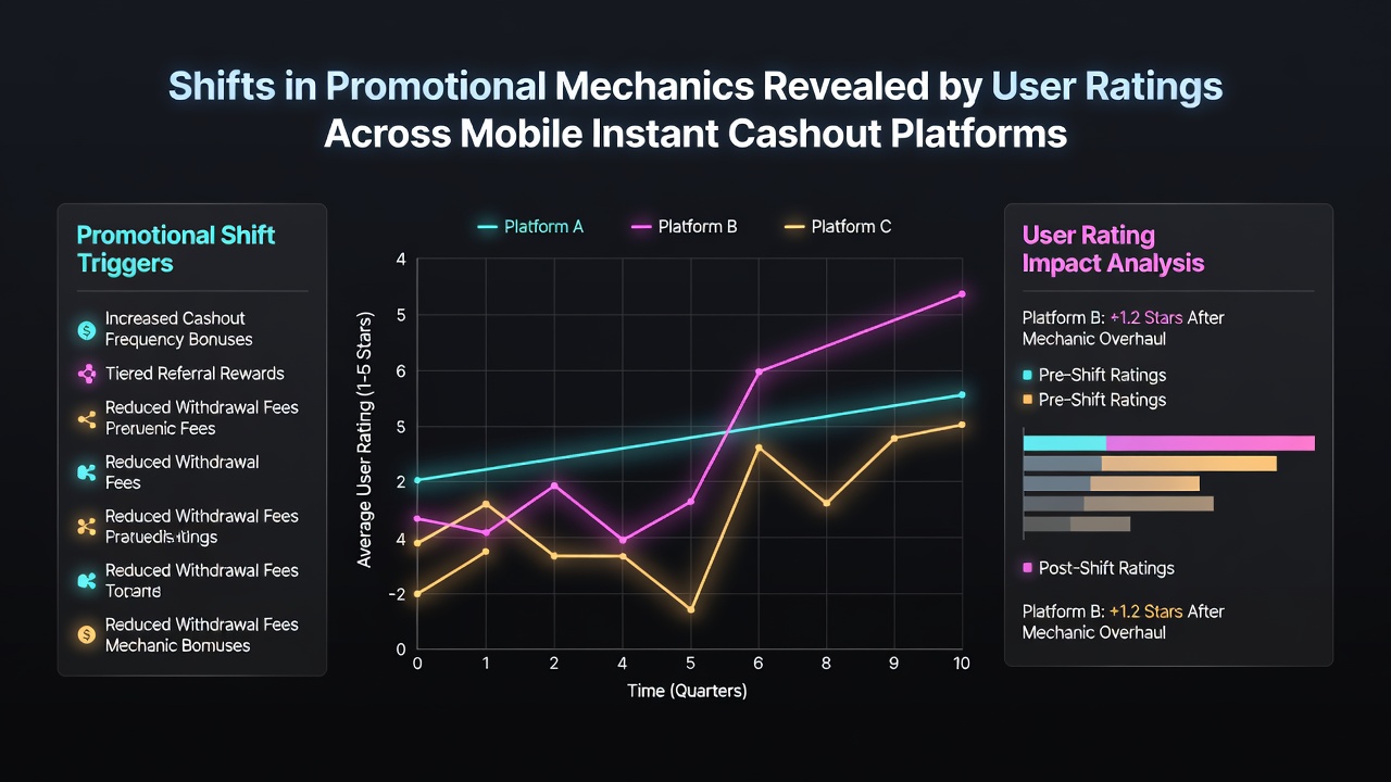 Chart showing user rating trends and promotional mechanic adjustments on mobile instant cashout platforms from early 2026